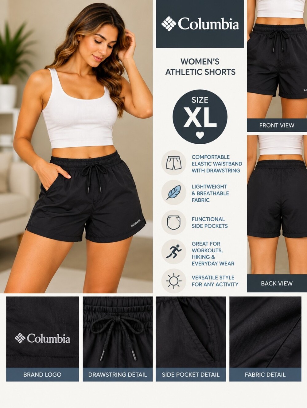 Columbia Women's XL black athletic shorts #31